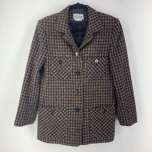 Vtg Tweed Blazer Womens 8 Preppy Academia Old Money Casual Wool Blend Classic - Picture 1 of 9